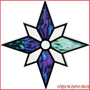 8 POINTED STAR Mosaic Suncatcher Double Sided With Hanging Chain NWT